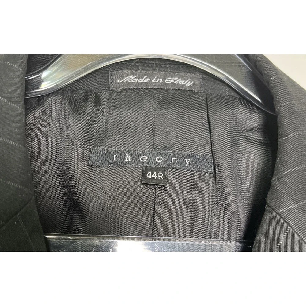 Theory Men's Pinstriped Black Blazer Size 44R Cotton Blend Business Suit‎ Jacket